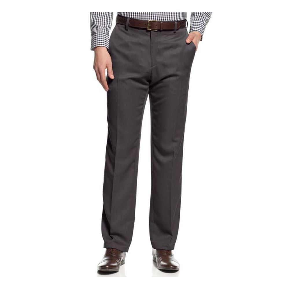 HAGGAR CLOTHING Mens Gray Flat Front, Slim Fit Pants 38W/ 30L